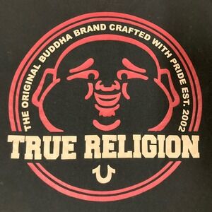 True Religion Mens Buddha Logo Graphic T-Shirt Black Red XL 107996